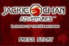 Jackie Chan Adventures: Legend of the Dark Hand title screen for GameBoy Advance